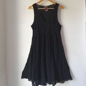 Johnny Was L Black Floral Embroidered Eyelet Dress